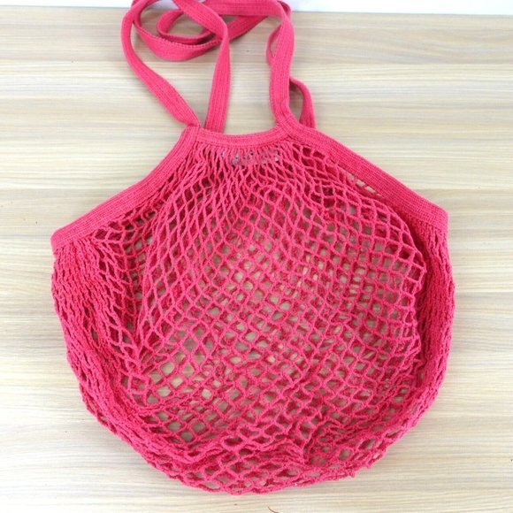 TURTLE‎ BAG Women Shoulder Fishnet Tote Organic Cotton Mesh Pink String Shopper - Picture 12 of 13